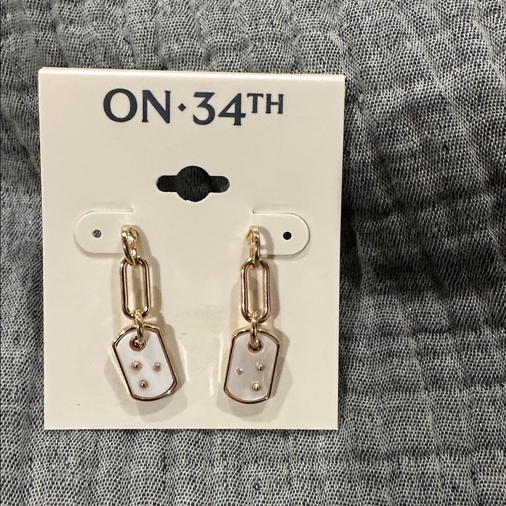 ON 34TH Chic Gold and White Dangle Earrings - Picture 4 of 5